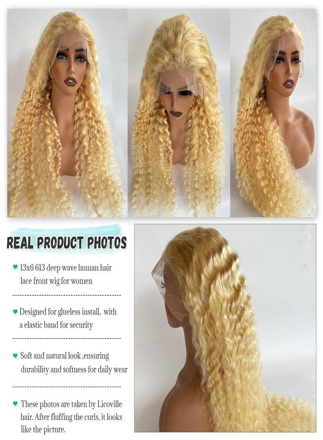 Licoville Blonde Lace Front Wig Human Hair Pre Plucked Curly Blonde Wig HD Transparent Deep Wave 613 13x6 Lace Front Wigs Human Hair 180% Density 28 Inch 613 Frontal Wigs for Black Women - Image 3